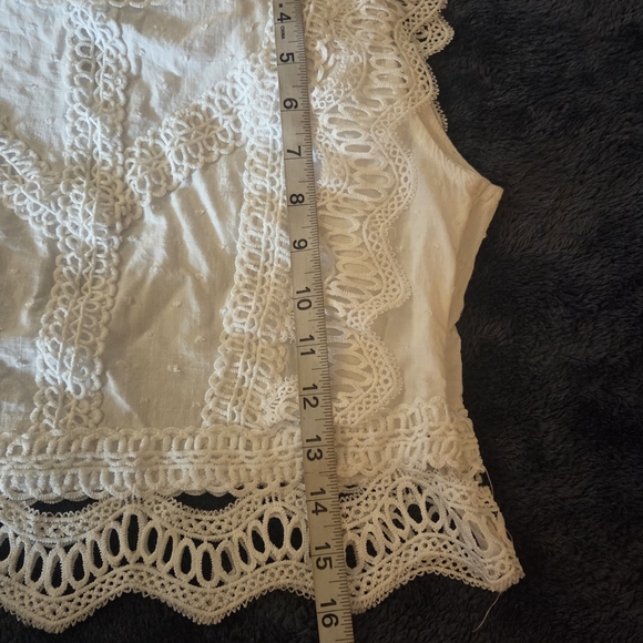 She + Sky White Lace Crop Top – Boho Cottagecore Crochet Blouse - Picture 7 of 8